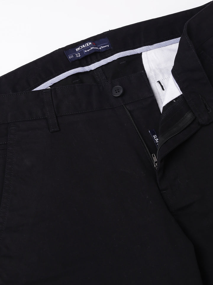 Men Black Slim Fit Mid Rise Solid Casual Trouser