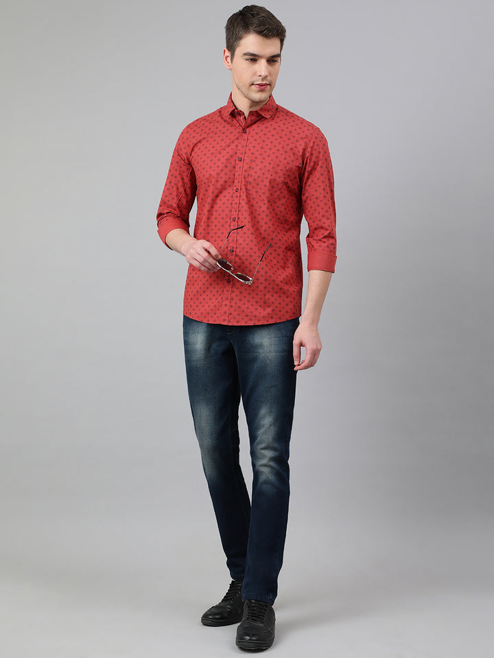 Men Rust Standard Fit Printed Casual Shirt