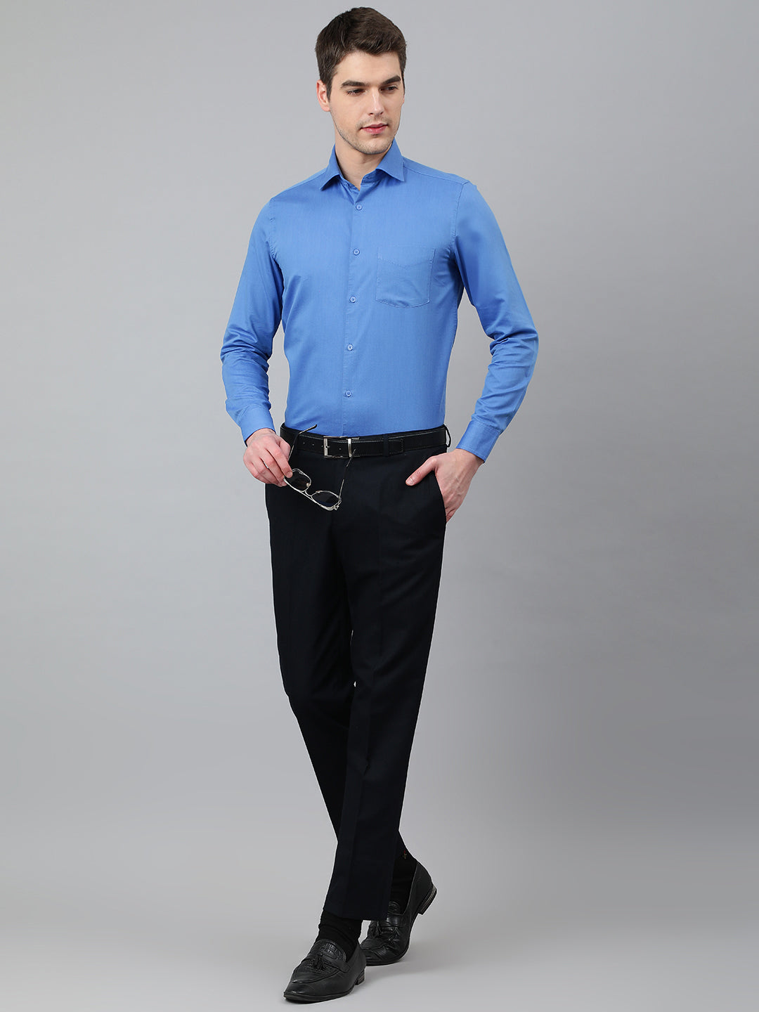 Men Blue Regular Fit Solid Formal Shirt