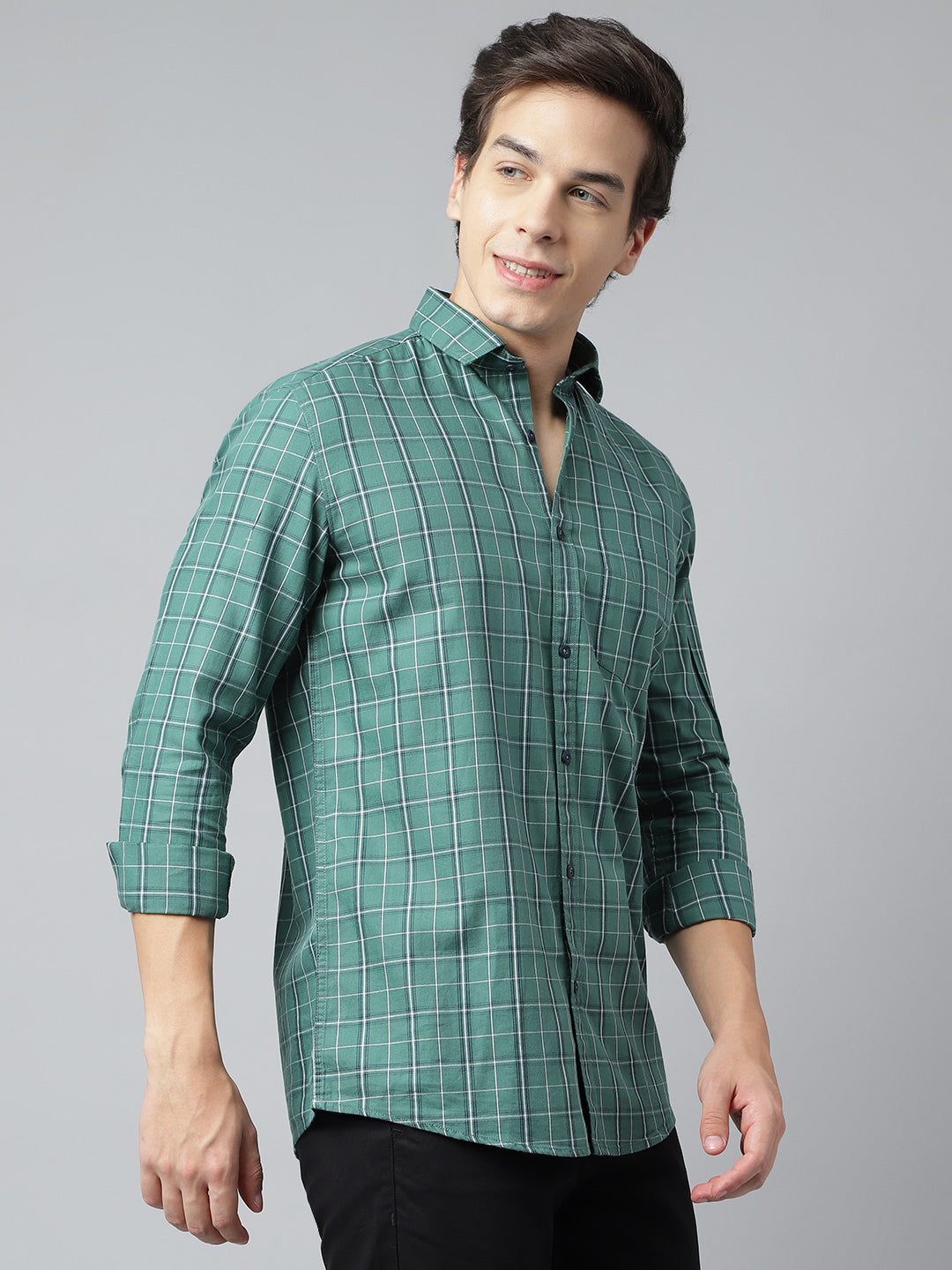 Men Green Standard Fit Checkered Casual Shirt