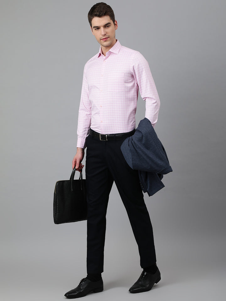 Men Pink Regular Fit Checkered Formal Shirt