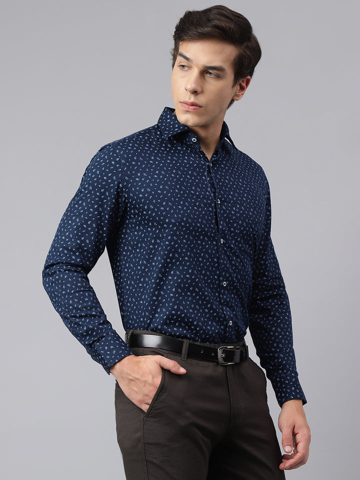 Men Navy Standard Fit Printed Club Wear Shirt