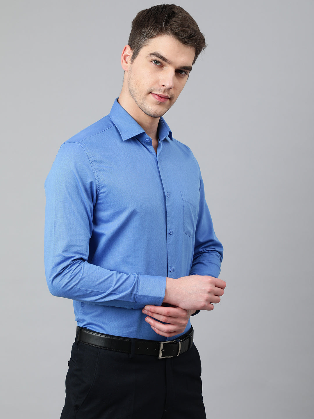 Men Blue Regular Fit Solid Formal Shirt