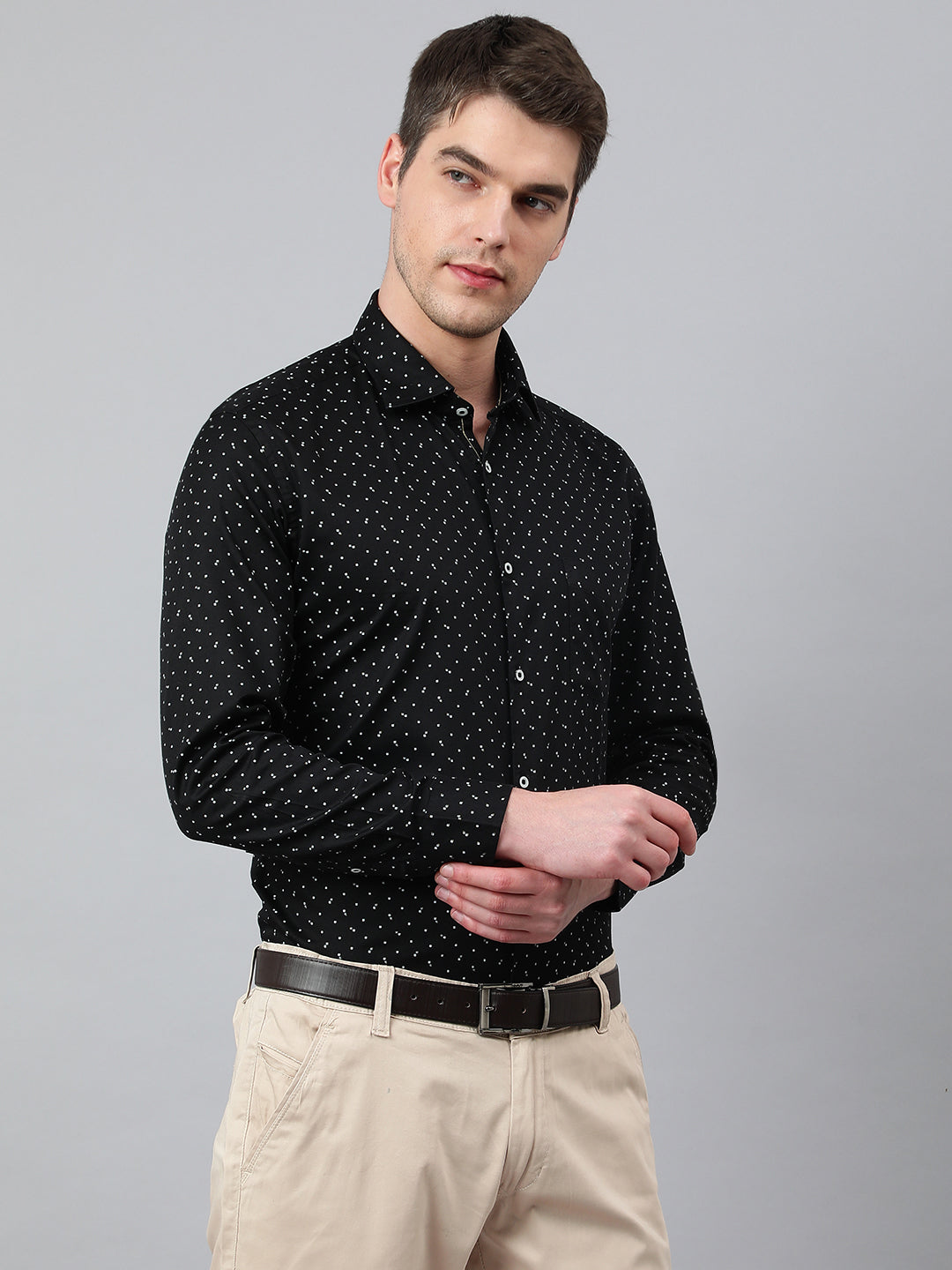 Men Black Standard Fit Printed Club Wear Shirt