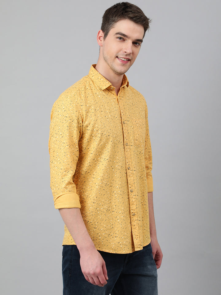 Men Yellow Standard Fit Printed Casual Shirt