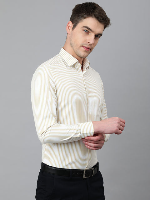 Men Beige Regular Fit Striped Formal Shirt