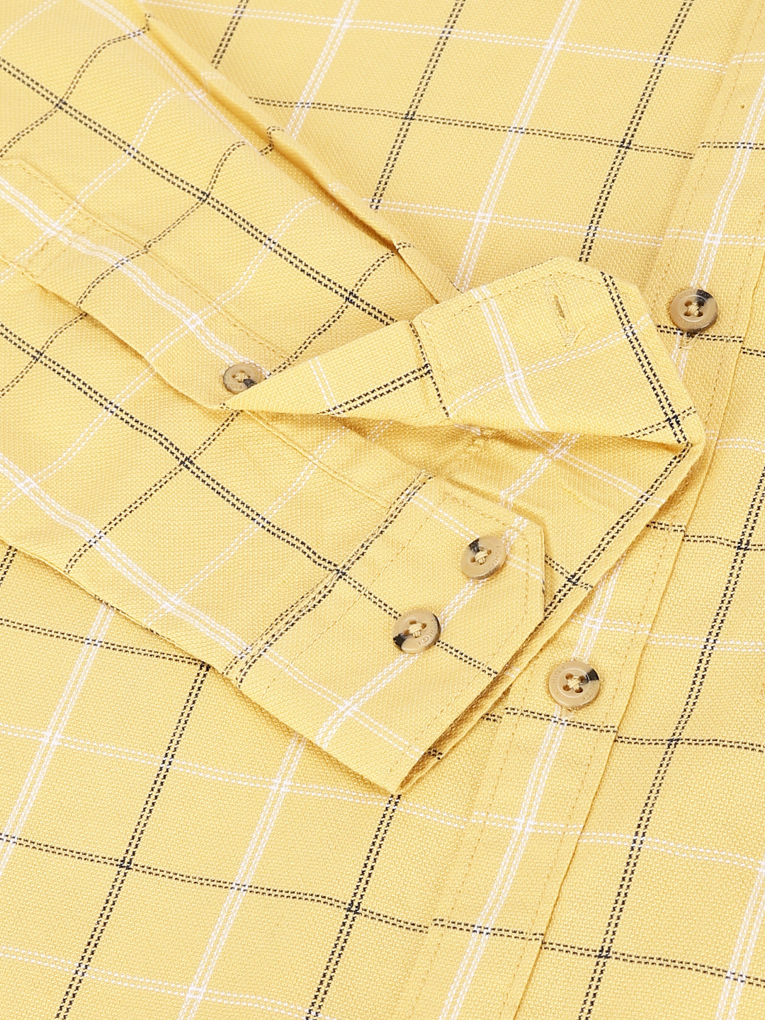 Men Yellow Standard Fit Checkered Casual Shirt