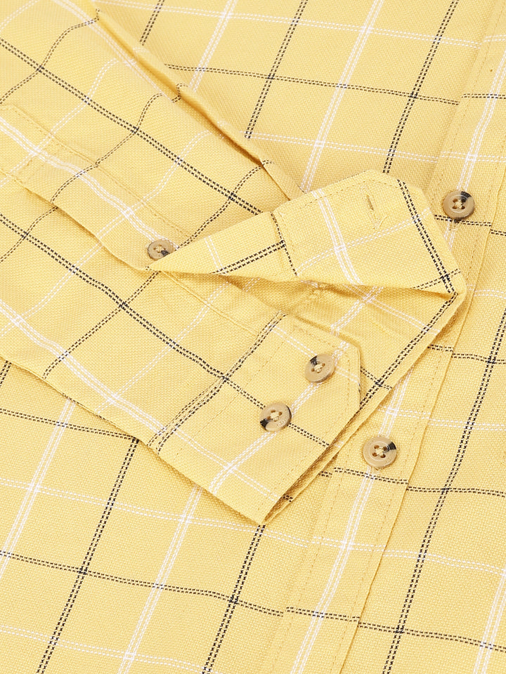 Men Yellow Standard Fit Checkered Casual Shirt