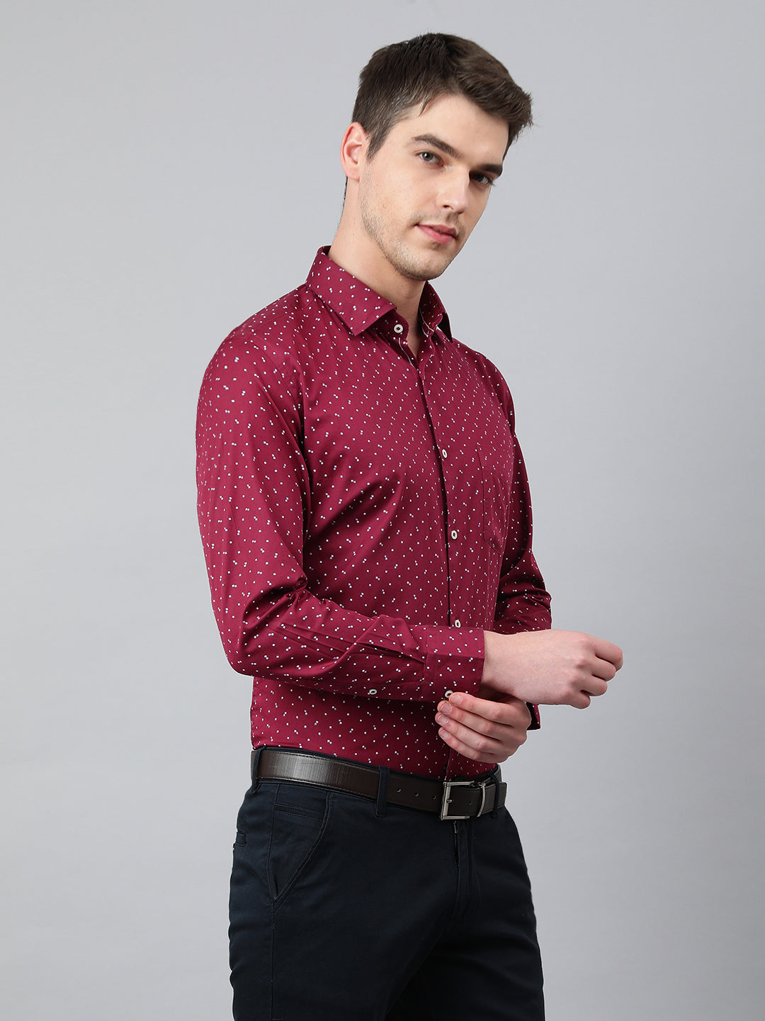 Men Wine Standard Fit Printed Club Wear Shirt