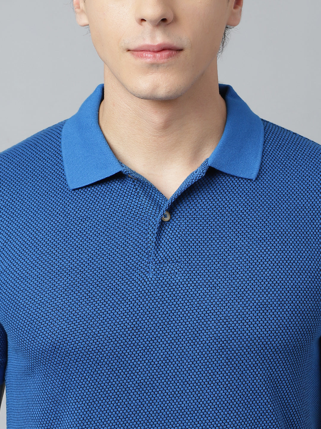 Men Royal Blue Regular Fit Solid Polo Neck Casual T-Shirt