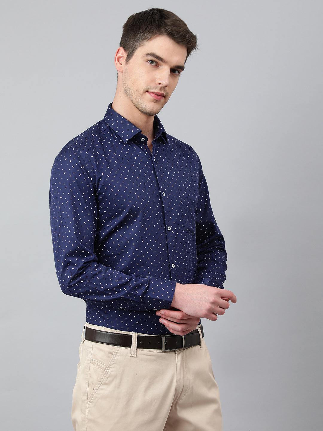 Men Dark Blue Standard Fit Printed Club Wear Shirt