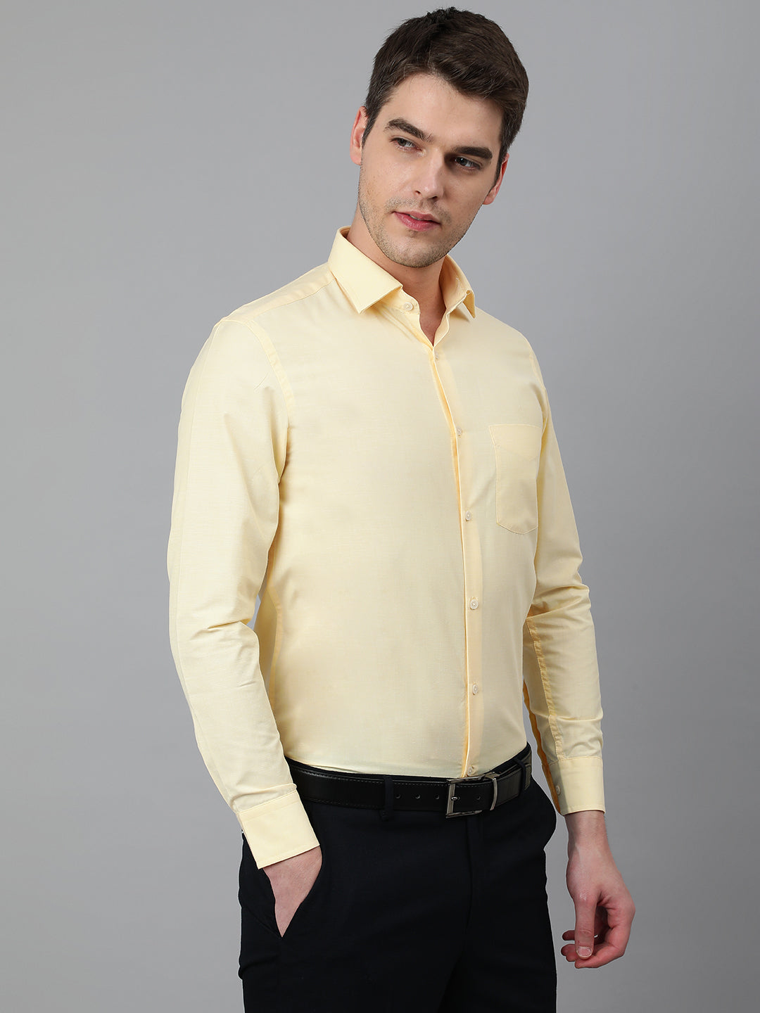 Men Yellow Regular Fit Solid Formal Shirt