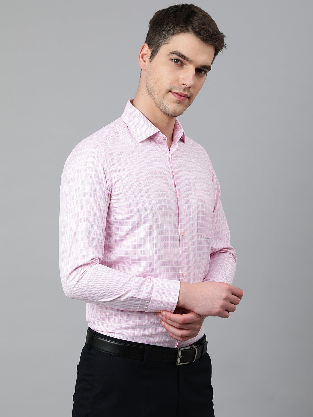 Men Pink Regular Fit Checkered Formal Shirt