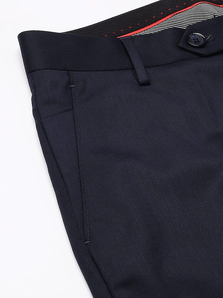 Men Navy Smart Fit Mid Rise Formal Trouser