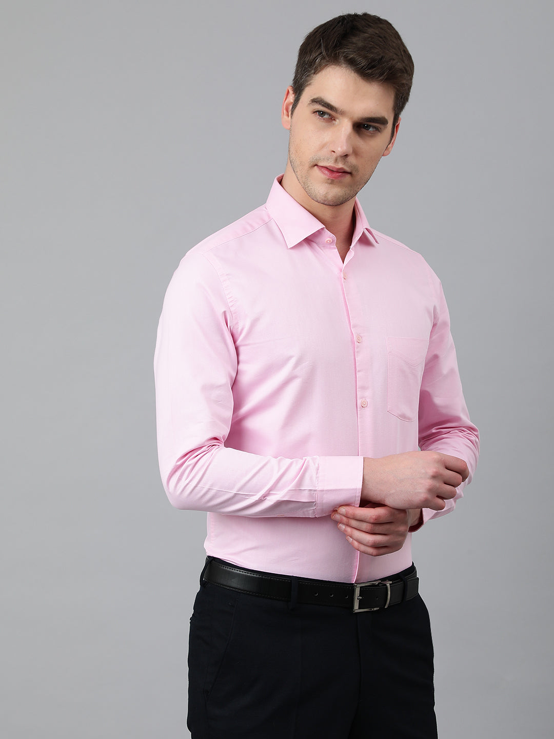 Men Pink Regular Fit Solid Formal Shirt