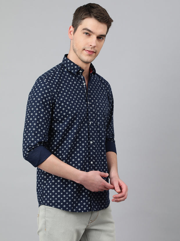 Men Navy Standard Fit Printed Casual Shirt