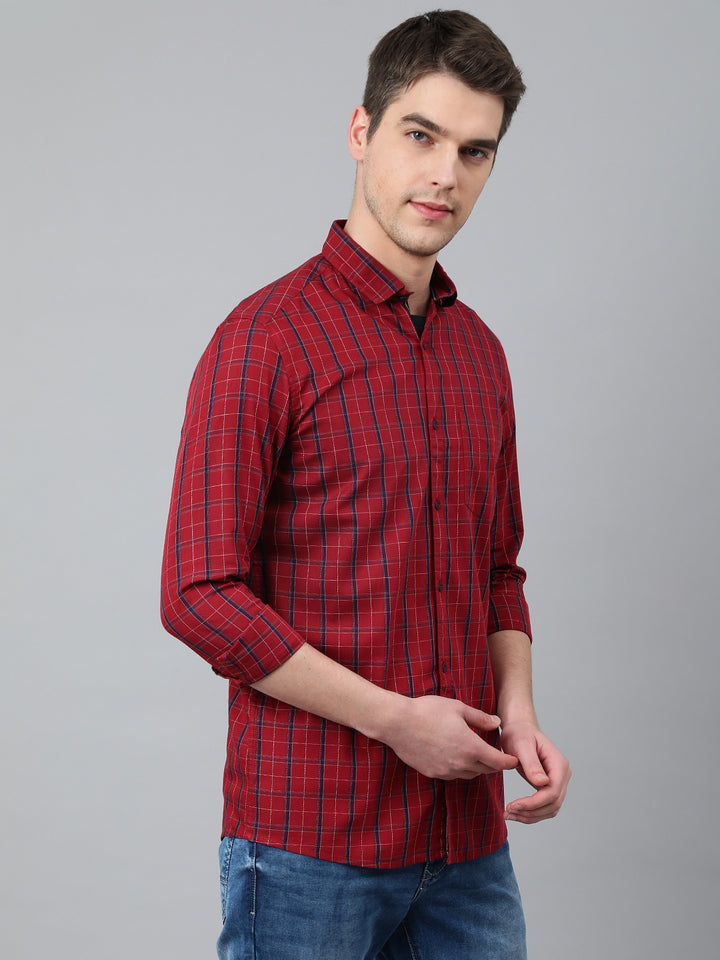 Men Maroon Standard Fit Checkered Casual Shirt