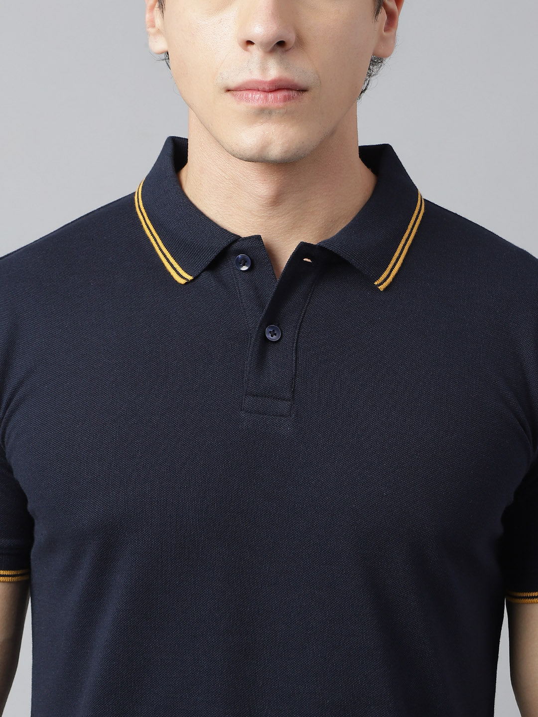 Men Navy Regular Fit Solid Polo Neck Casual T-Shirt