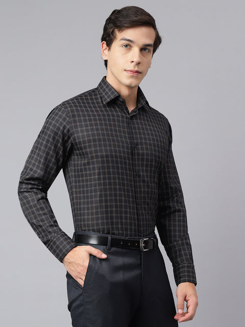 Men Black Regular Fit Checkered Formal Shirt