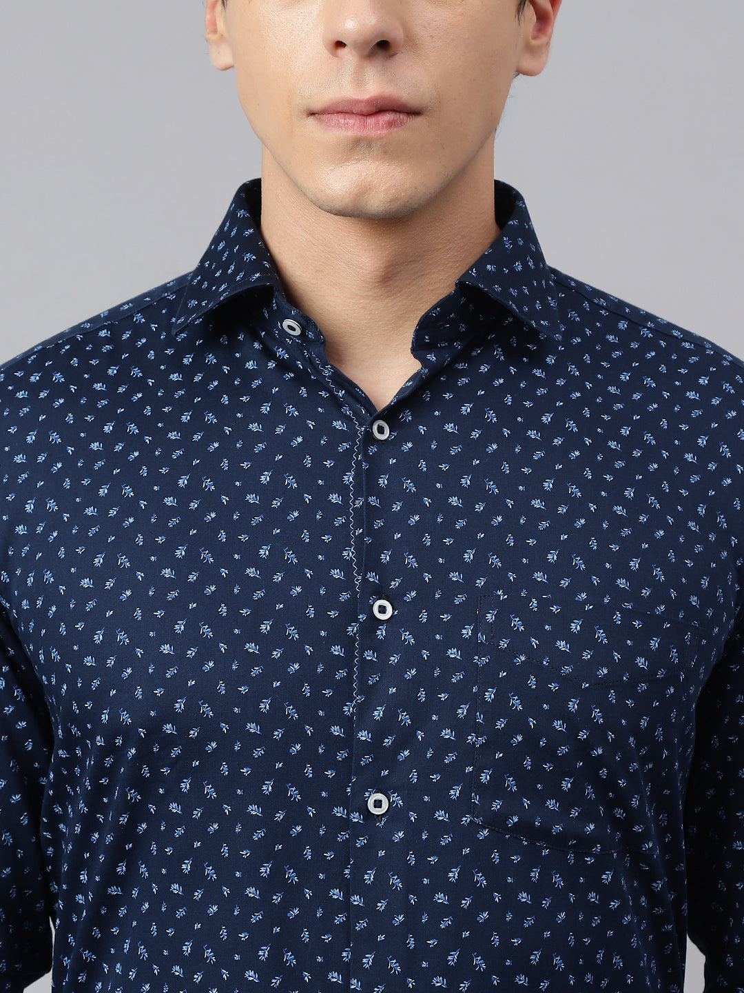 Men Navy Standard Fit Printed Club Wear Shirt