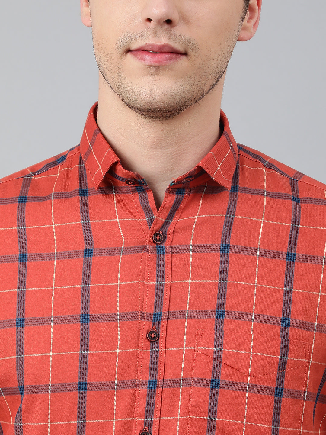 Men Rust Standard Fit Checkered Casual Shirt