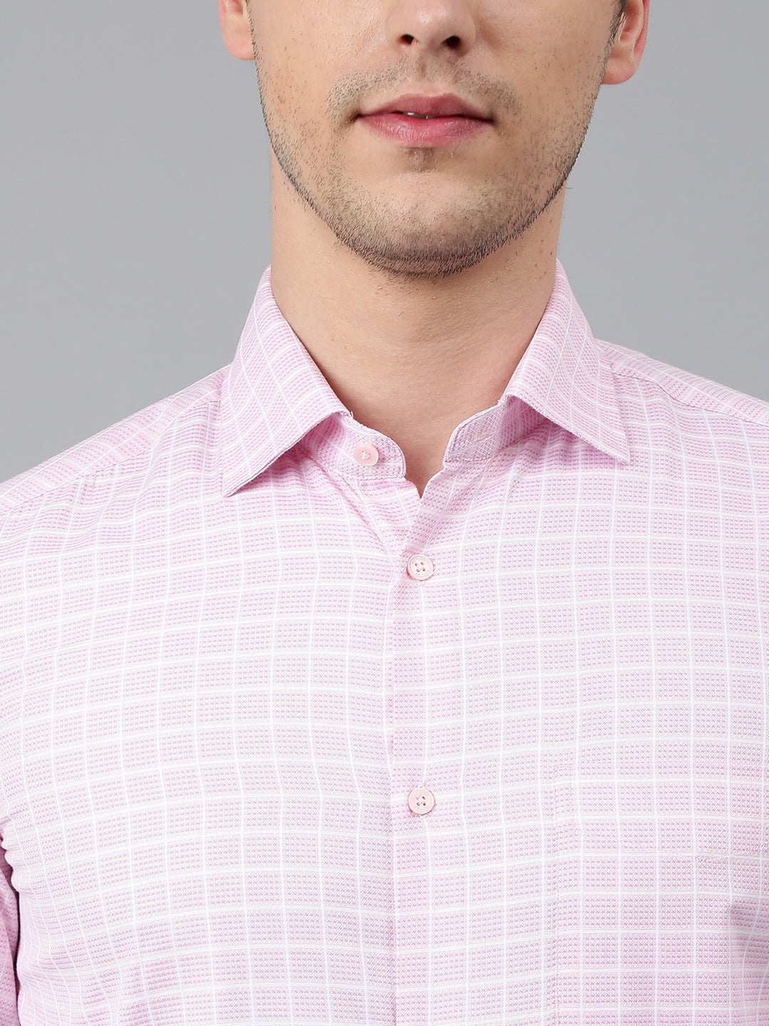 Men Pink Regular Fit Checkered Formal Shirt