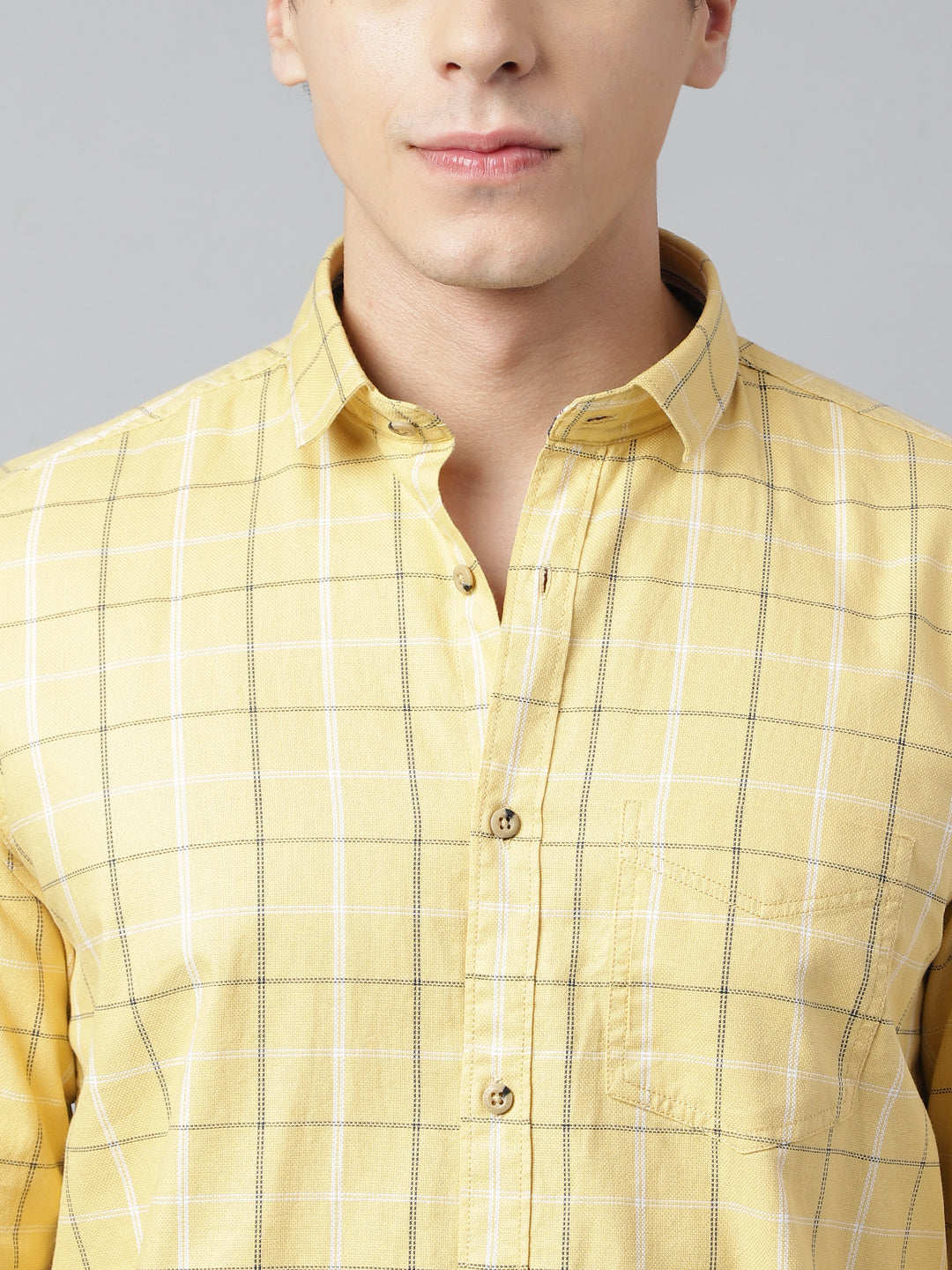 Casual check shirt for men white and yellow color