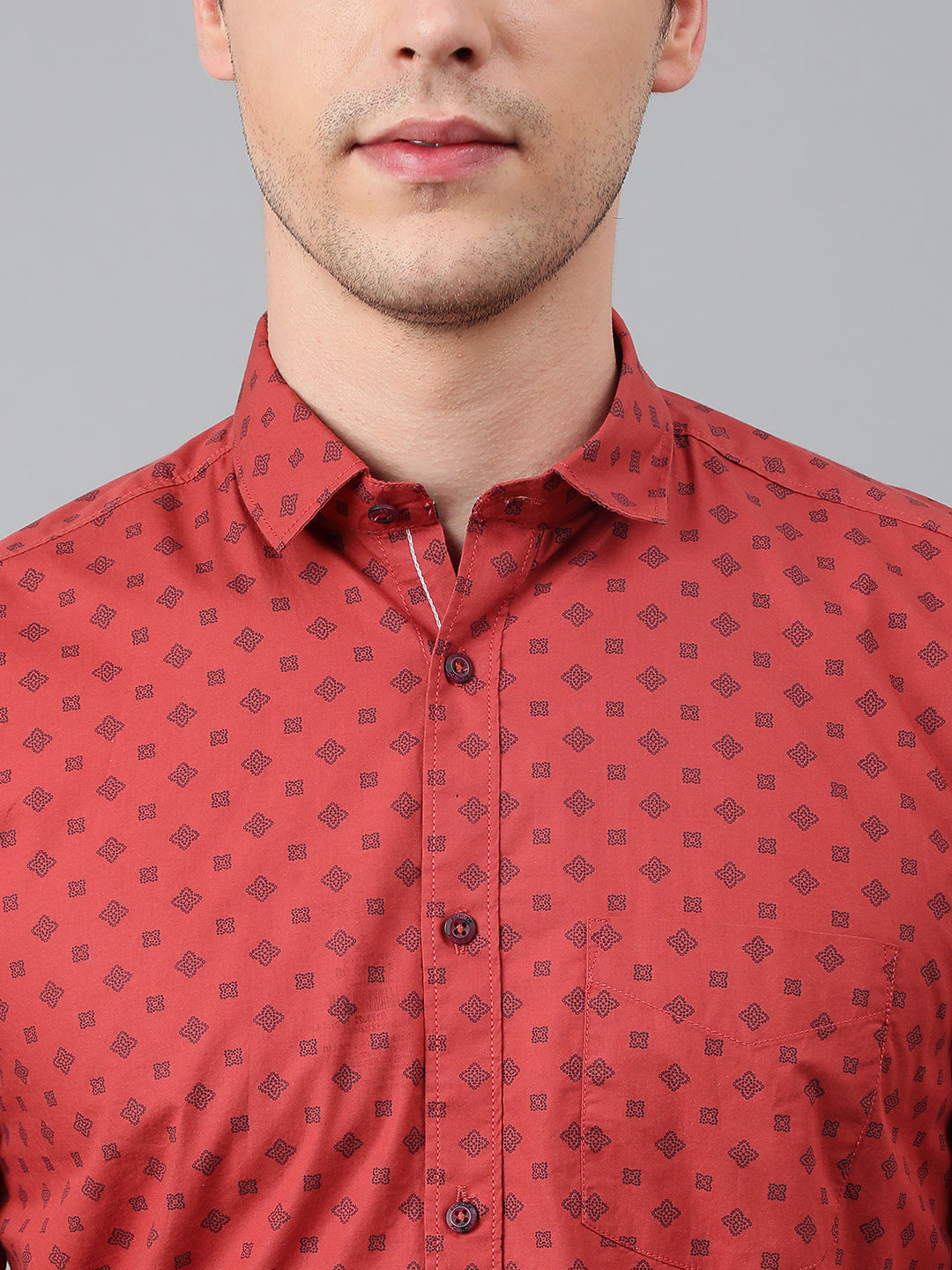 Men Rust Standard Fit Printed Casual Shirt