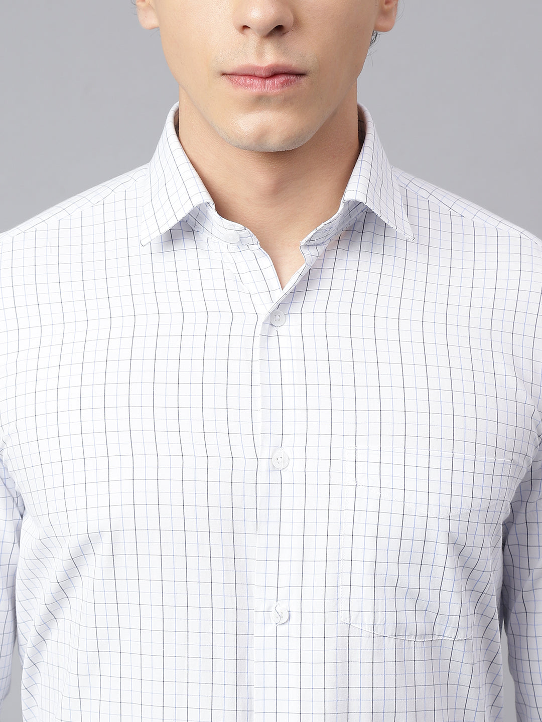 Men White Regular Fit Checkered Formal Shirt