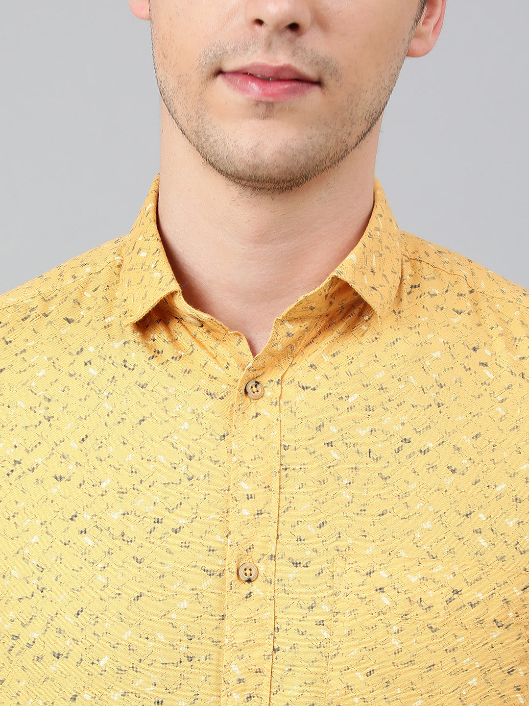 Men Yellow Standard Fit Printed Casual Shirt