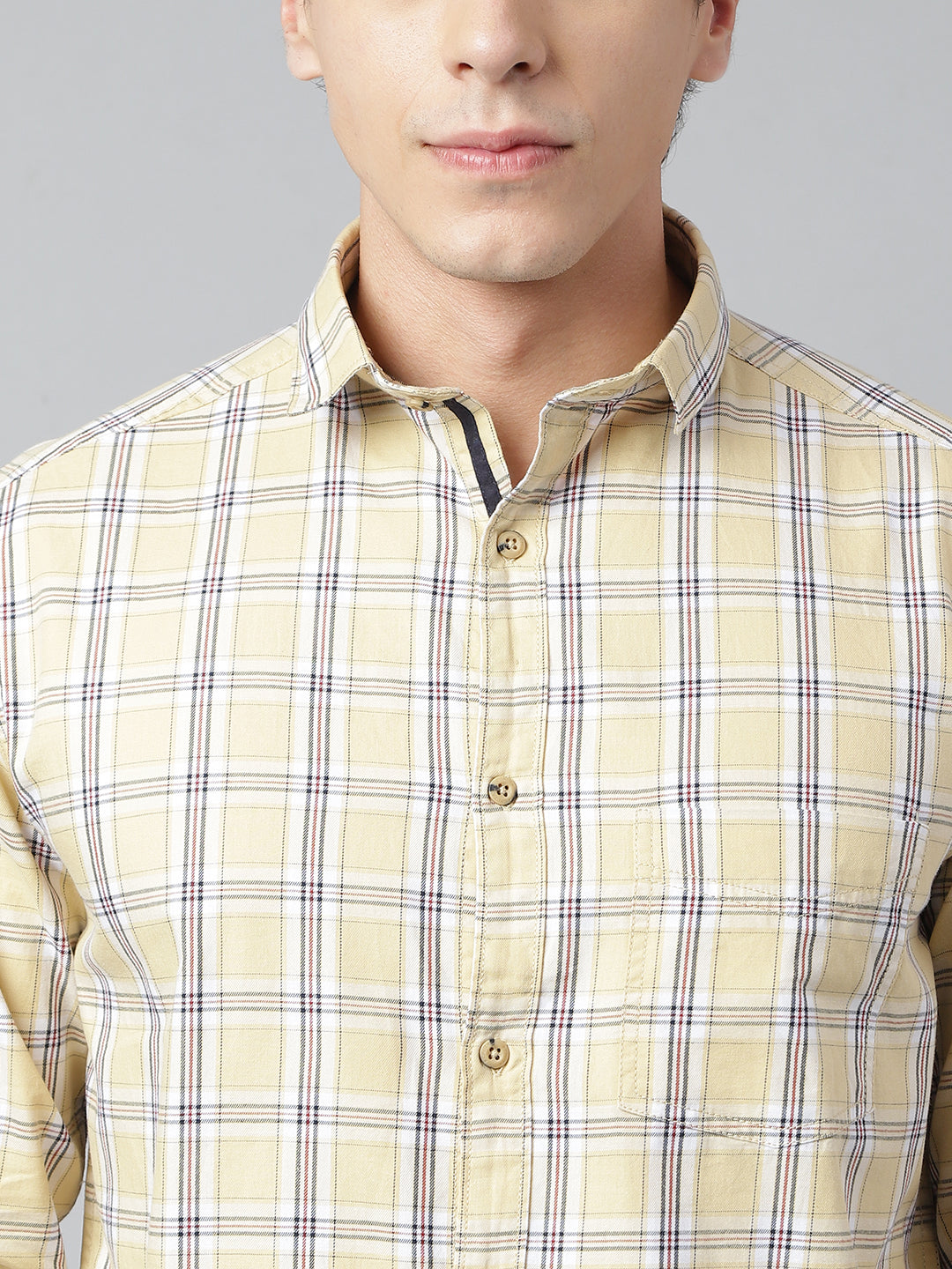 Men Mustard Standard Fit Checkered Casual Shirt