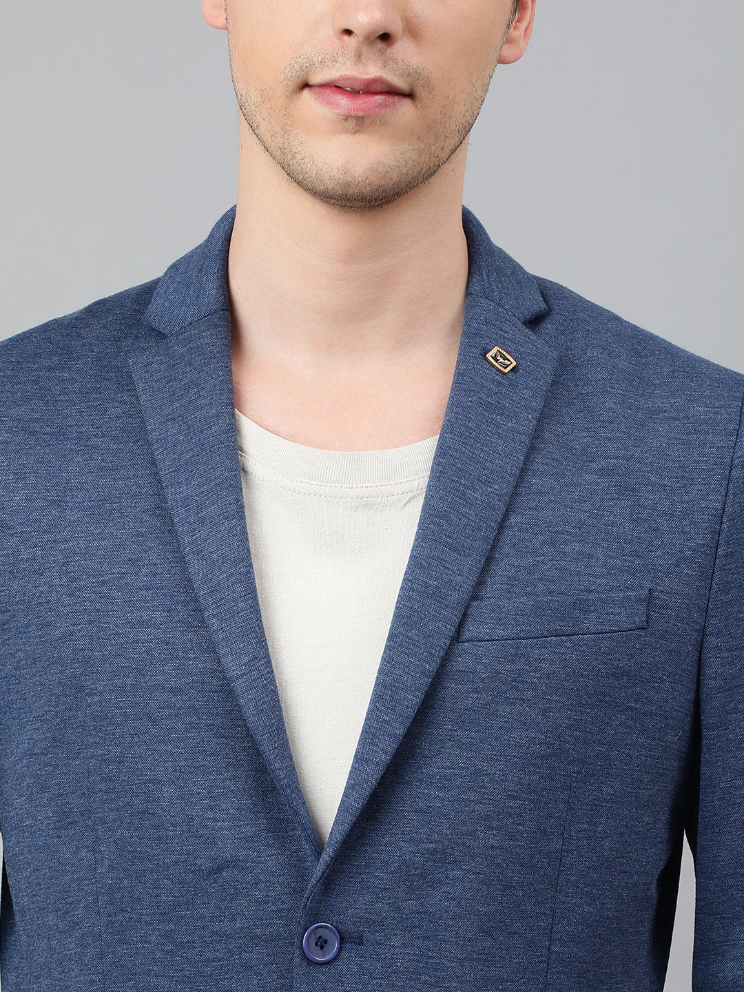 Men Blue Regular Fit Solid Notched Lapel Casual Blazer