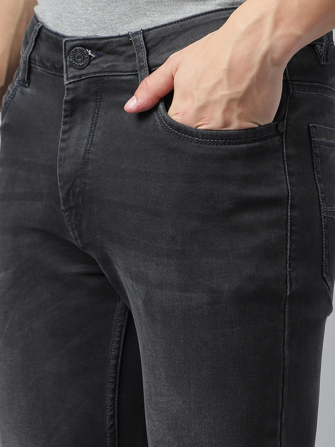 Men Smoke Grey Slim Fit Mid Rise Clean Look Stretchable Jeans