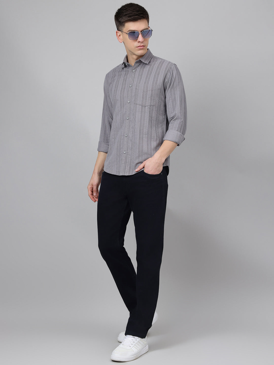 Richlook Regular Fit Grey Casual Shirts for Men's