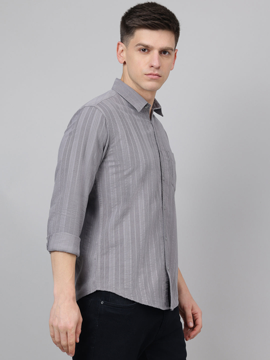 Richlook Regular Fit Grey Casual Shirts for Men's