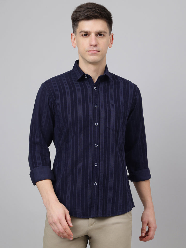 Richlook Regular Fit Navy Casual Shirts for Men's