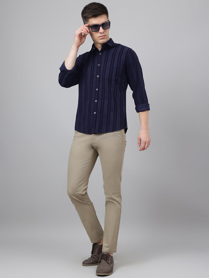 Richlook Regular Fit Navy Casual Shirts for Men's