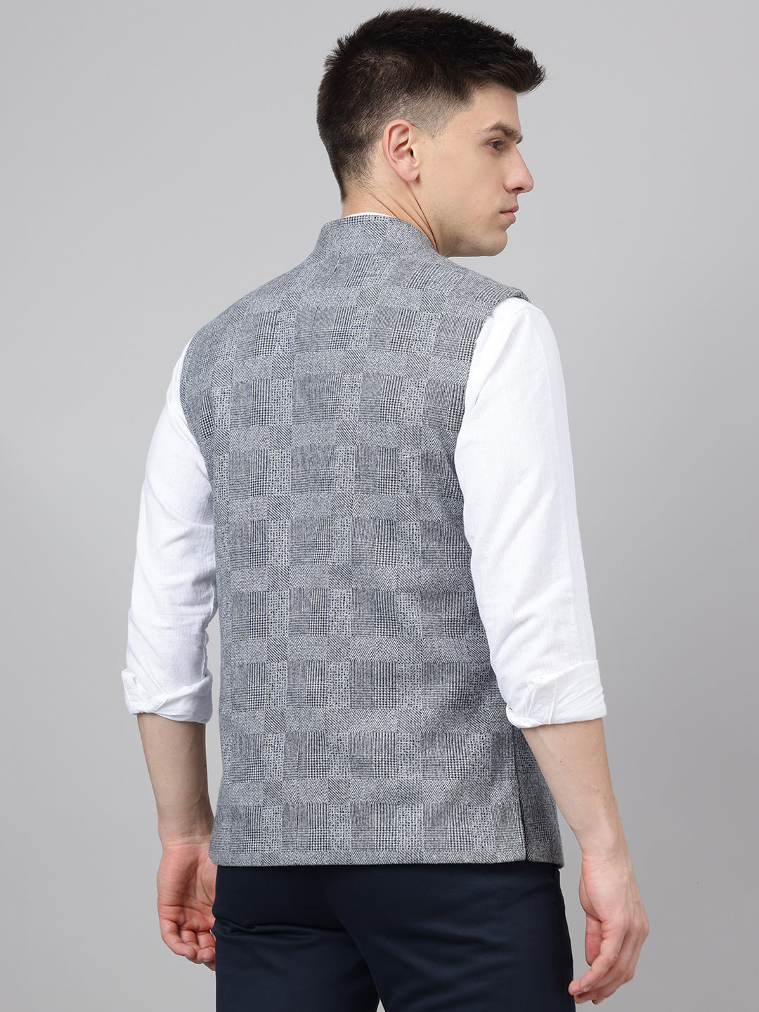 Richlook Jawahar Jacket style Smook Gray waistcoat for Men's