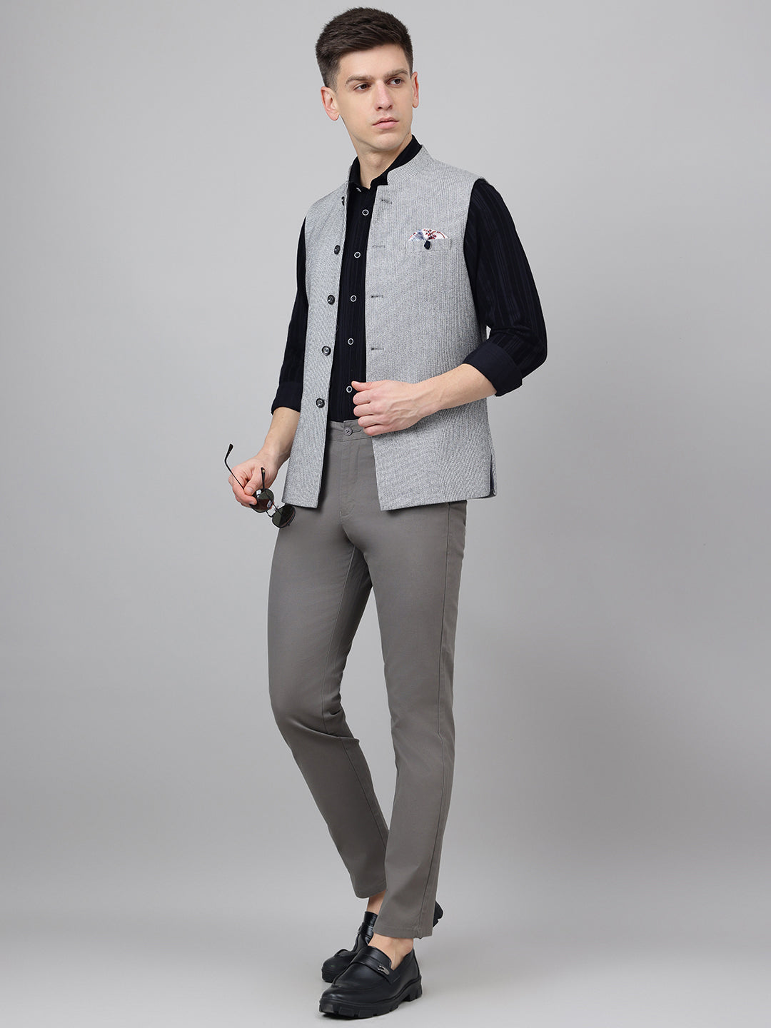 Richlook Jawahar Jacket style Dark Gray waistcoat for Men's