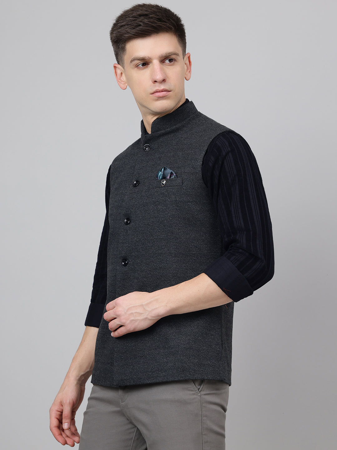 Richlook Jawahar Jacket style Dark Gray waistcoat for Men's