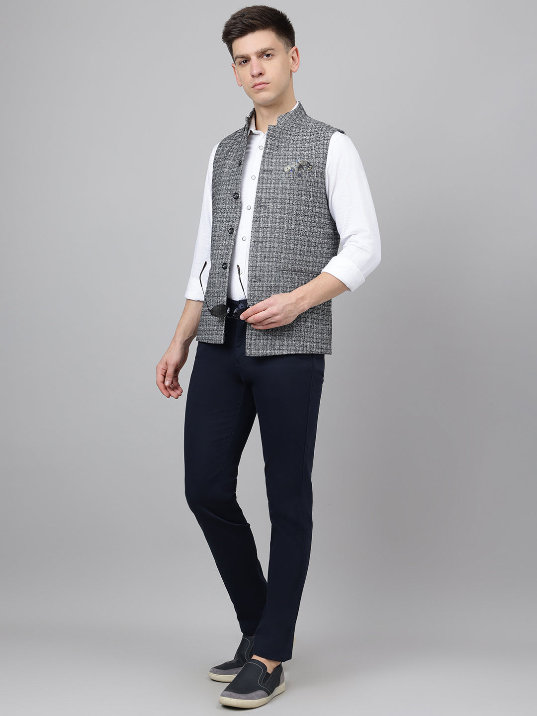 Richlook Jawahar Jacket style Gray waistcoat for Men's