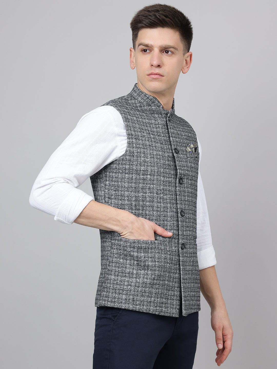 Richlook Jawahar Jacket style Gray waistcoat for Men's