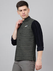 Richlook Jawahar Jacket style Olive waistcoat for Men's