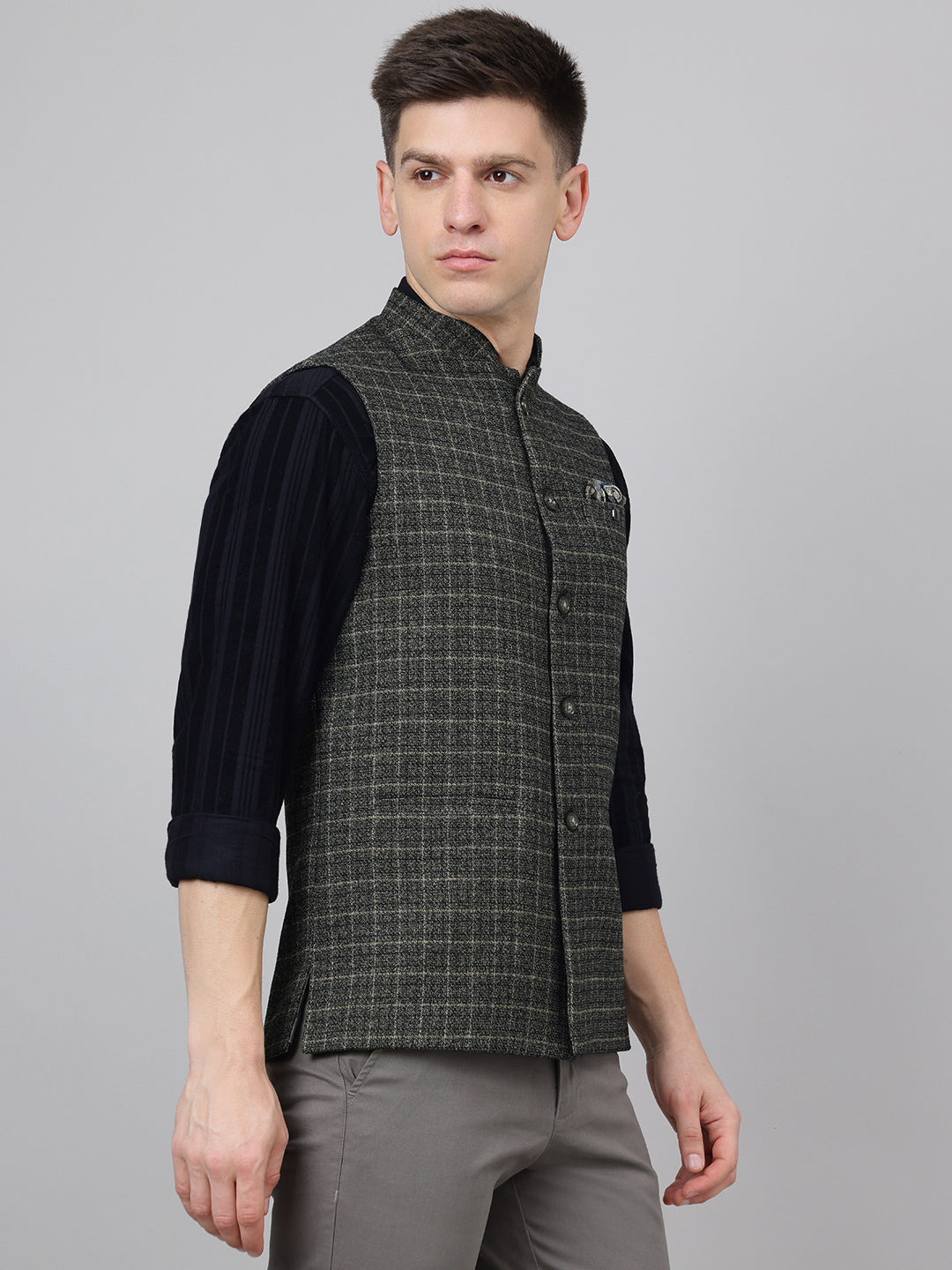 Richlook Jawahar Jacket style Olive waistcoat for Men's