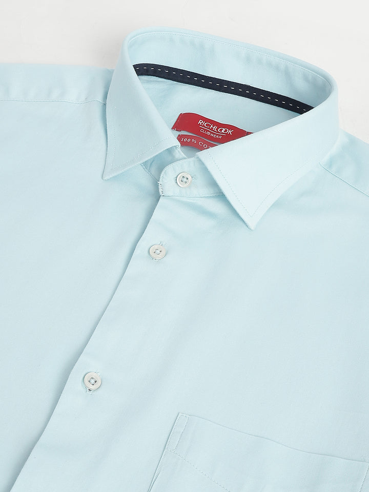 Men Light Aqua Solid Standard Club Wear Shirt