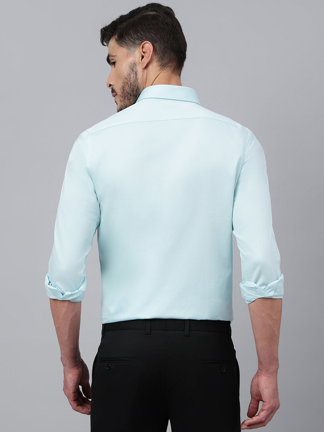 Men Light Aqua Solid Standard Club Wear Shirt