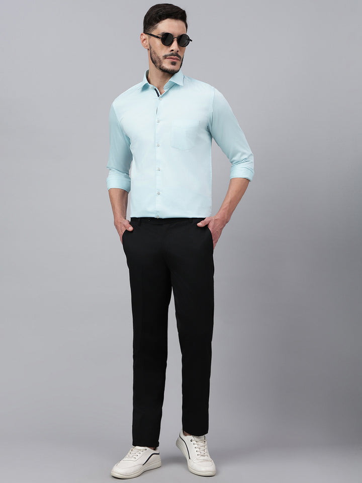 Men Light Aqua Solid Standard Club Wear Shirt