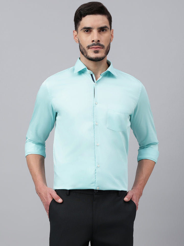 Men Aqua Solid Standard Club Wear Shirt