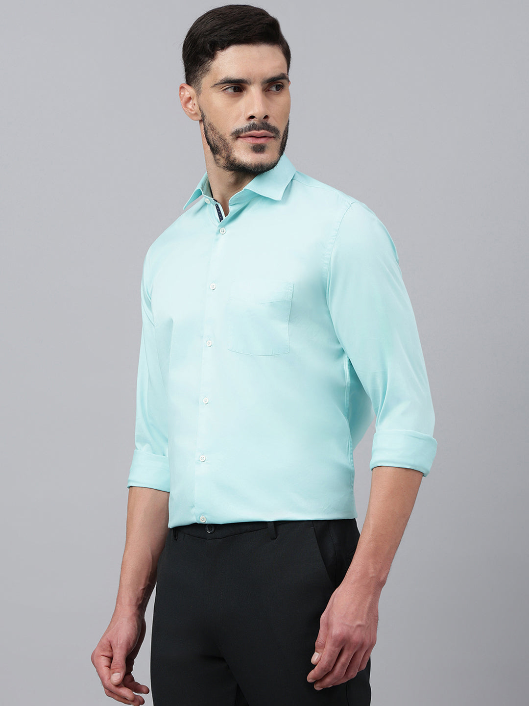 Men Aqua Solid Standard Club Wear Shirt