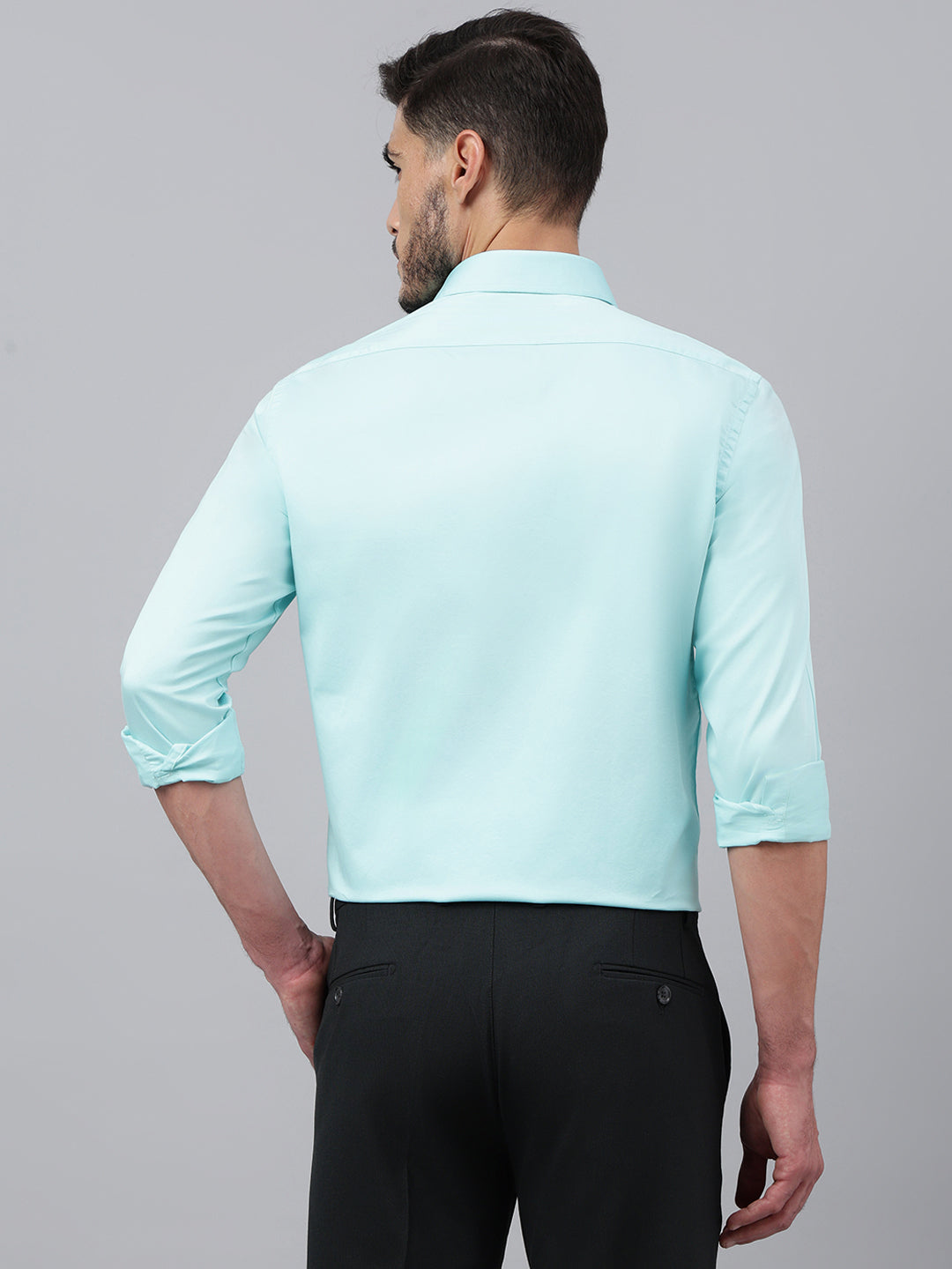 Men Aqua Solid Standard Club Wear Shirt